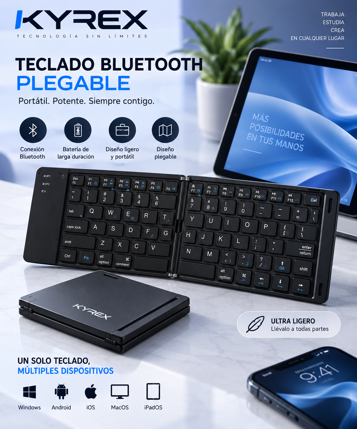 Teclado Bluetooth Plegable KYREX Mini