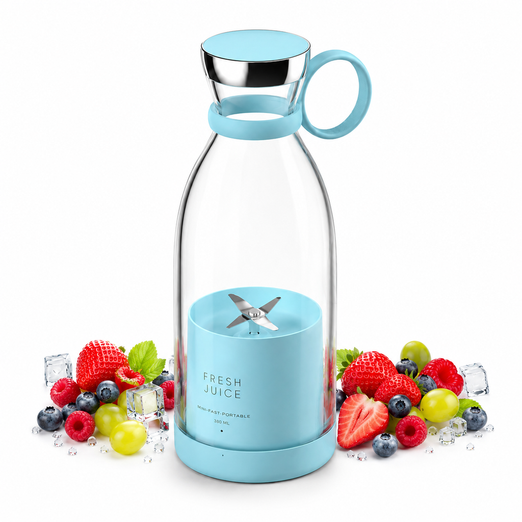 Licuadora portátil KYREX FreshMix de 380 ml color azul con frutas